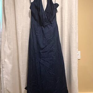 LOFT Blue Dark Chambray Halter Gown Halter Sleeveless